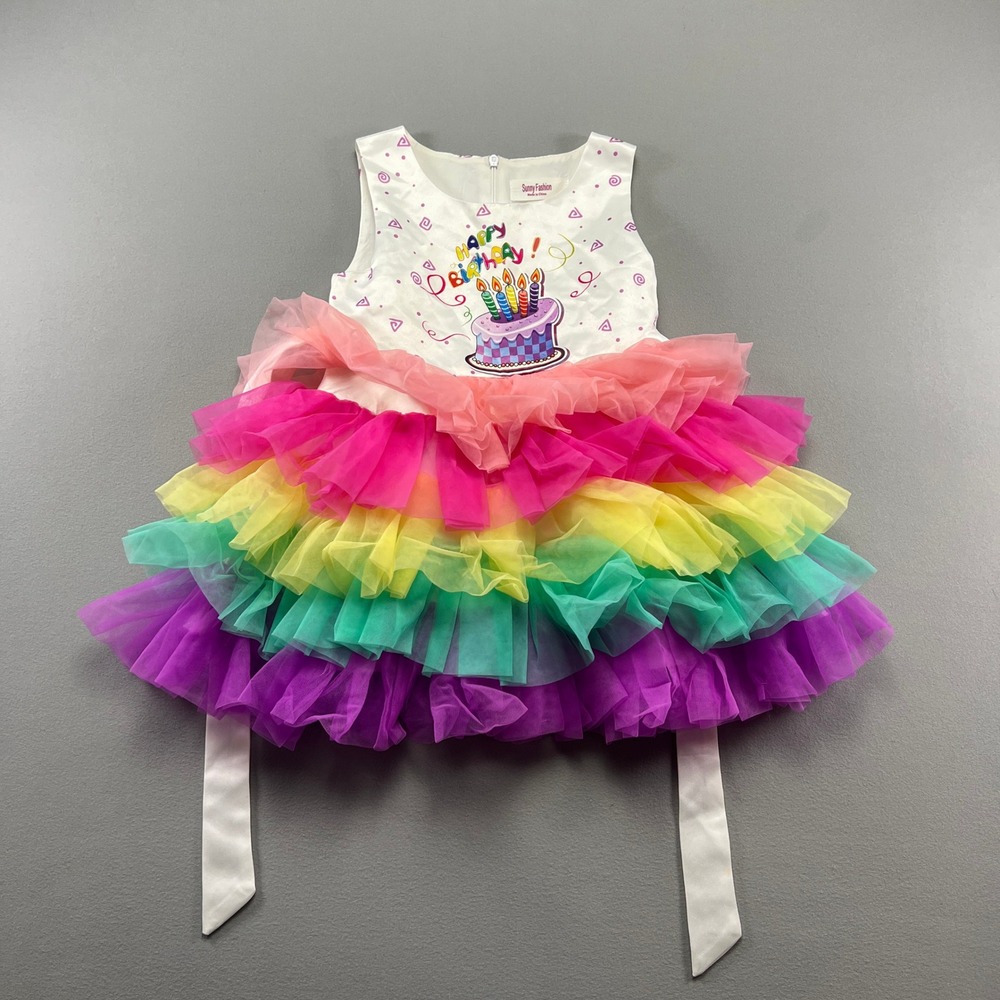 Sunny Fashion Birthday Dress Baby Girls 4 Multi Rainbow Tulle Tiered Cake Party
